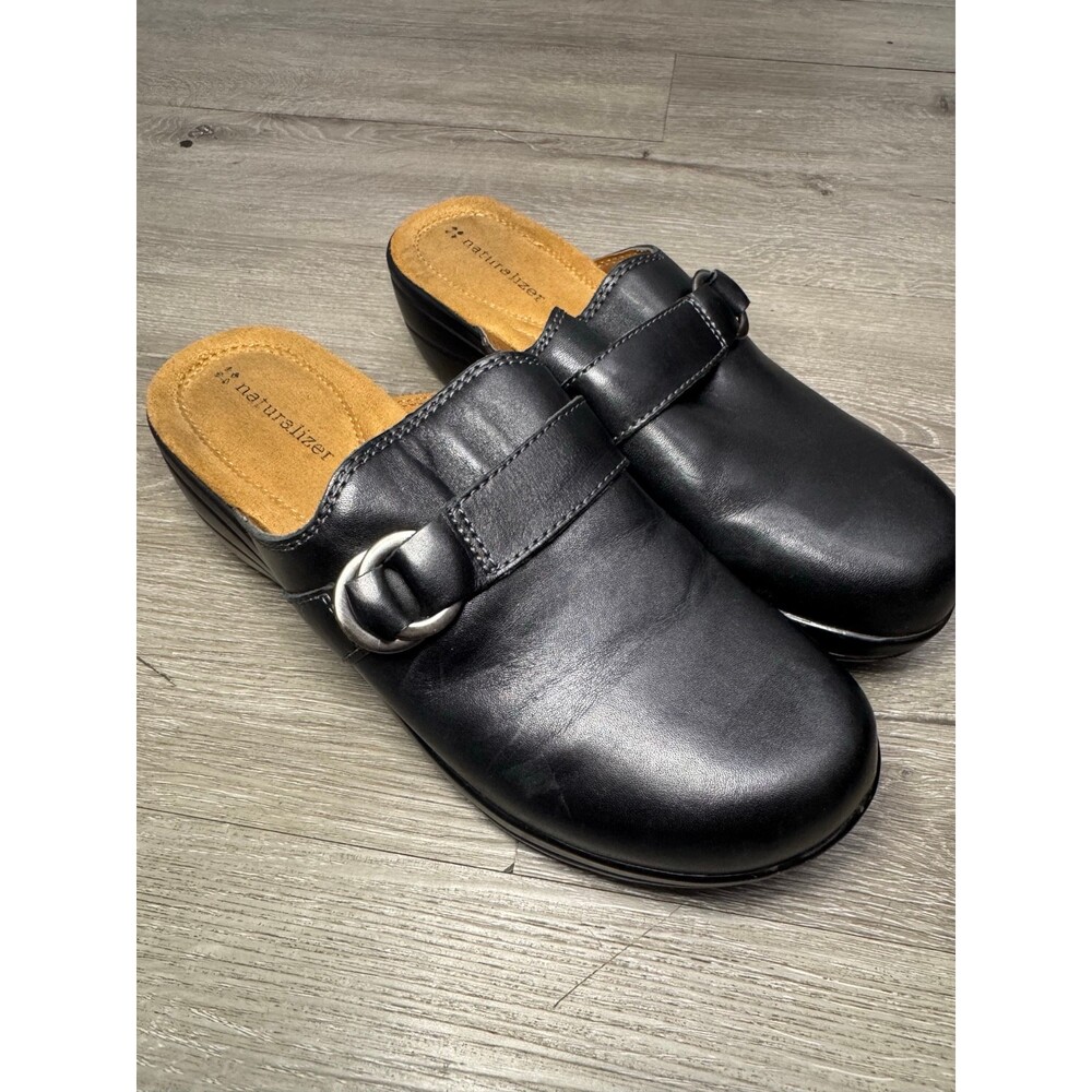 Naturalizer Black Leather Clogs Mules Size 9M Comfort Slip On Shoes Women
